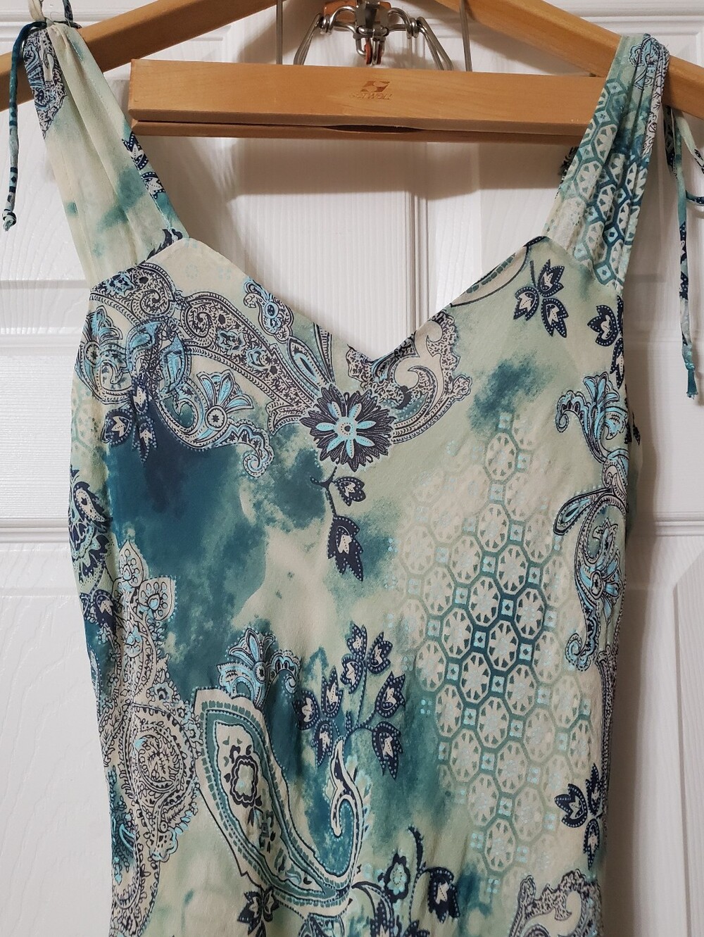 Lapis Teal and Cream Paisley Tie-Shoulder Dress - Size M